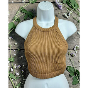 Aerie Brown Crop Top Sz M Superchill Neutral Racerback Fitted High-Neck Soft
